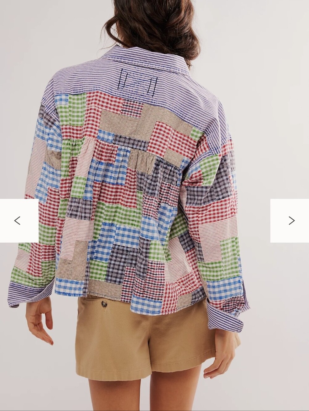 We The Free Patchwork Gingham Plaid Boho Button Front Blouse - Picture 9 of 10